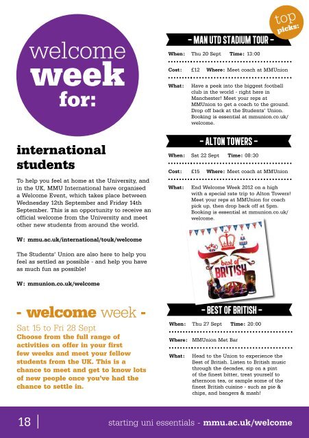 MMU Welcome Week Guide - Manchester Metropolitan University