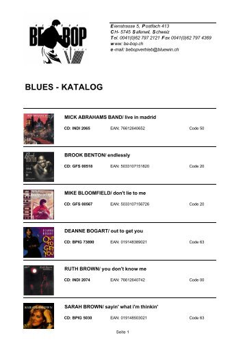 BLUES - KATALOG - Be-Bop Vertrieb Safenwil