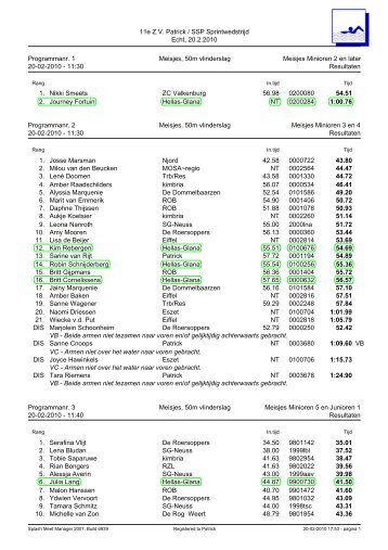 11e Z.V. Patrick / SSP Sprintwedstrijd Echt, 20.2.2010 Programmanr ...