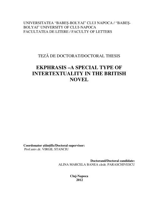 Ekphrasis A Special Type Of Intertextuality In The