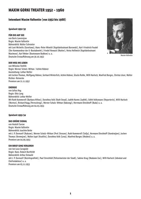 Spielzeiten 1952 - 1960 als pdf - Maxim Gorki Theater