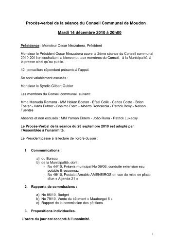 PV Conseil communal du 14 décembre 2010 - Moudon