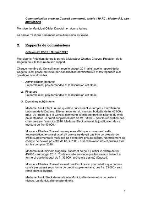 PV Conseil communal du 14 décembre 2010 - Moudon