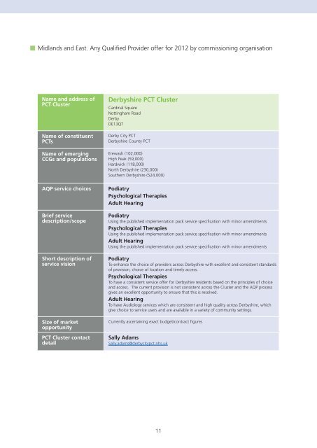 Brochure which accompanies NHS Midlands and East's AQP