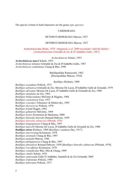 Actual checklist of Tardigrada species (2009-2012, Ver. 21: 30-06 ...