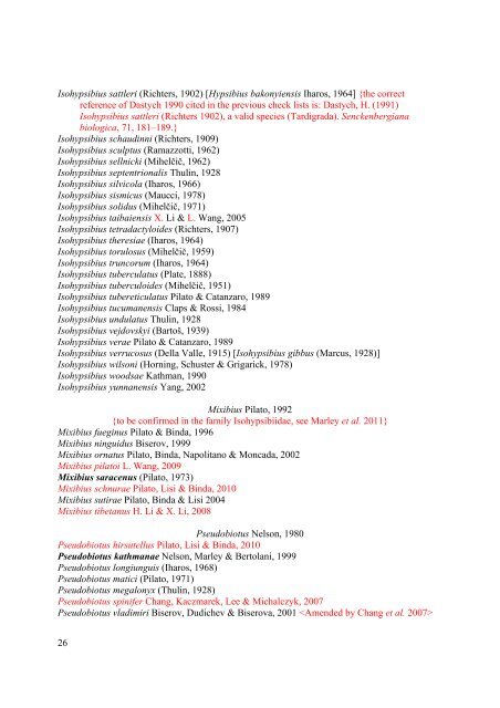 Actual checklist of Tardigrada species (2009-2012, Ver. 21: 30-06 ...