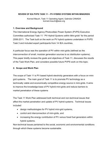 PV Hybrid Systems within Mini Grids – IEA PVPS Task 11