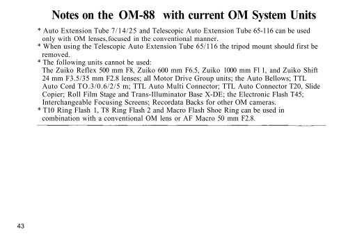 Olympus OM88 (OM101) Power Focus Camera Instructions