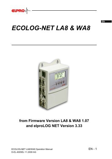 The manual for the Datalogger ECOLOG-NET LA8 - Elpro