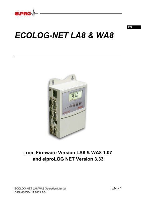 The manual for the Datalogger ECOLOG-NET LA8 - Elpro