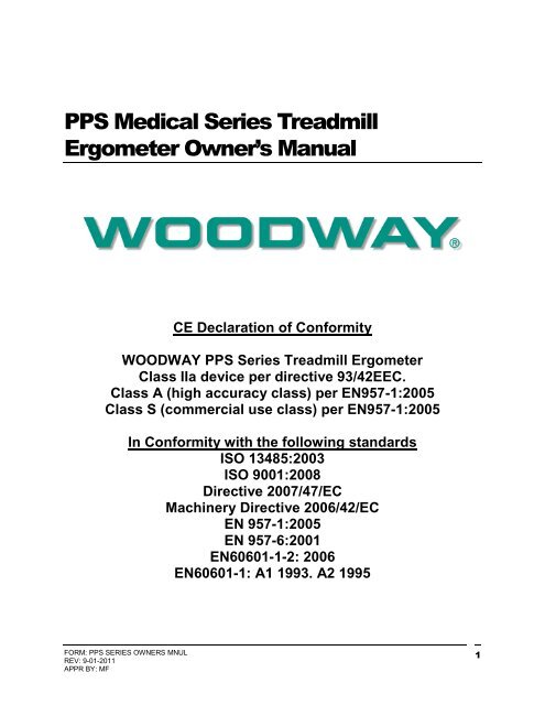 PPS Medical Series Treadmill Ergometer Owner's Manual