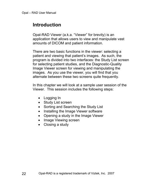 Opal-RAD User Manual .pdf - Viztek Medical Imaging