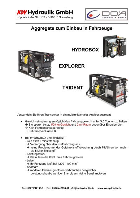 Hydraulikaggregate für Transporter 140 bar - KW Hydraulik GmbH