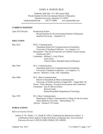 The Adobe pdf version of my Curriculum Vitae - Janel S. Schuh