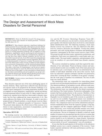 The design and asssessment of mock mass disasters for ... - Library