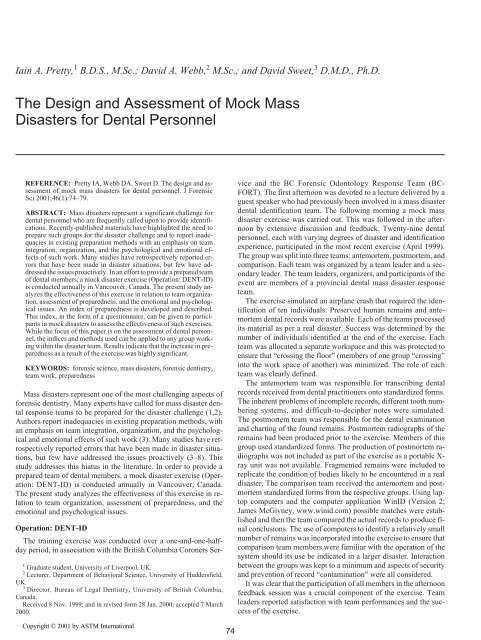 The design and asssessment of mock mass disasters for ... - Library