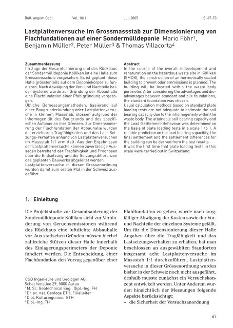 Lastplattenversuche im Grossmassstab zur Dimensionierung