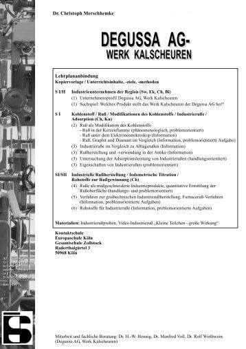 degussa ag- werk kalscheuren - Portal Schule Wirtschaft