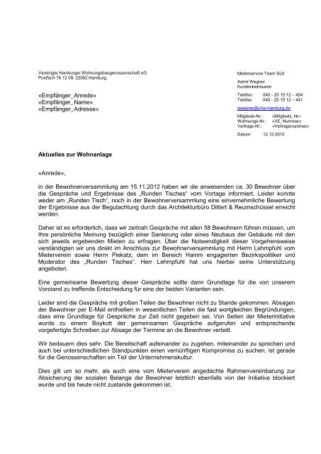Vereinigte Hamburger Wohnungsbaugenossenschaft e - vhw eG ...