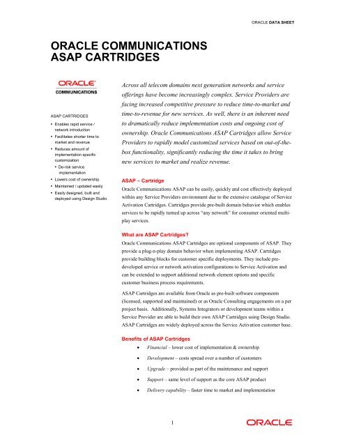 ORACLE COMMUNICATIONS ASAP CARTRIDGES