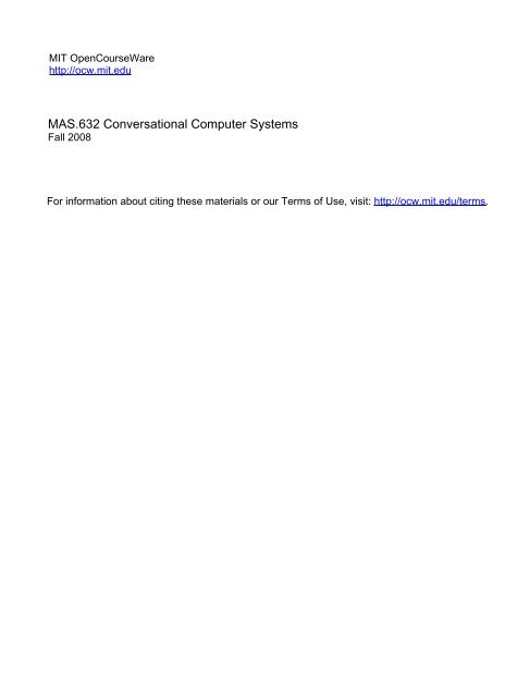 MAS.632 Conversational Computer Systems - MIT OpenCourseWare