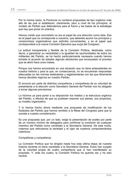 DISCURSO DE APERTURA DEL 35 CONGRESO ... - PSOE