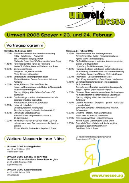 Umwelt 2008 Speyer • 23. und 24. Februar - Energieagentur Speyer ...