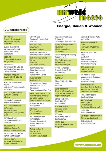 Umwelt 2008 Speyer • 23. und 24. Februar - Energieagentur Speyer ...