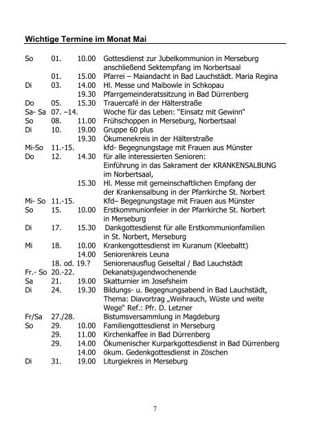 Kirchliche Nachrichten - Katholische Pfarrei St. Norbert Merseburg