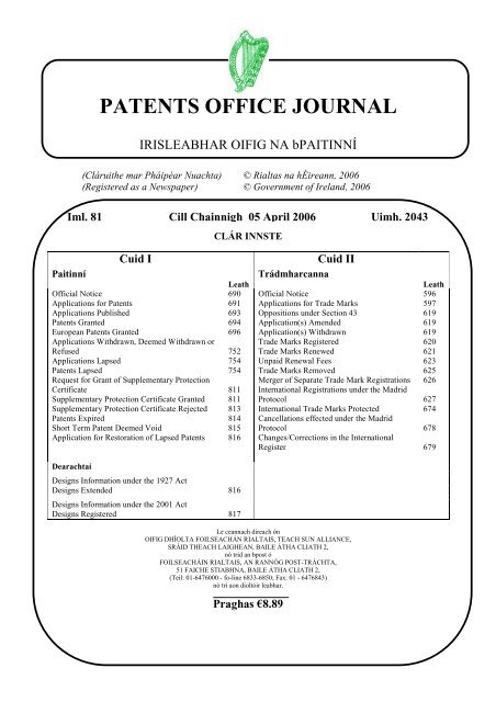 pdf] patents office journal - Irish Patents Office
