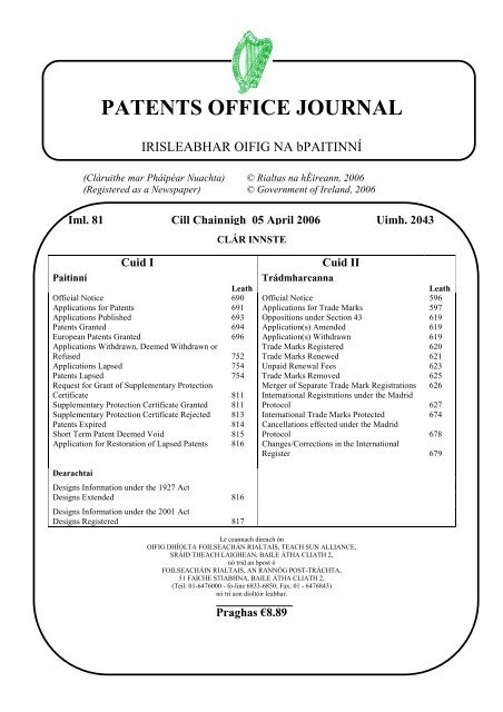 Pdf Patents Office Journal Irish Patents Office