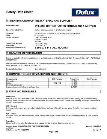 british paints timba masta acrylic - Material Safety Data Sheets