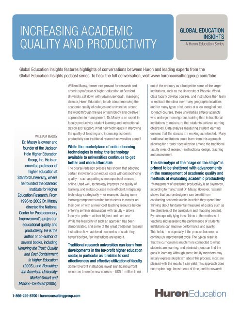 increasing academic quality and productivity - Huron Consulting ...