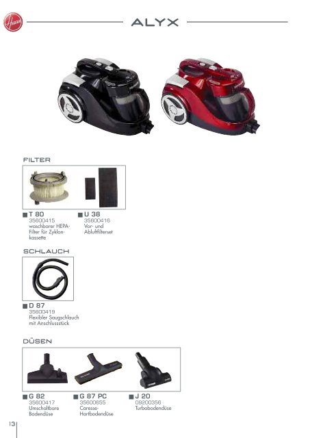 PDF Katalog von Hoover Verbrauchsteilekatalog 2009/ 2010 zum