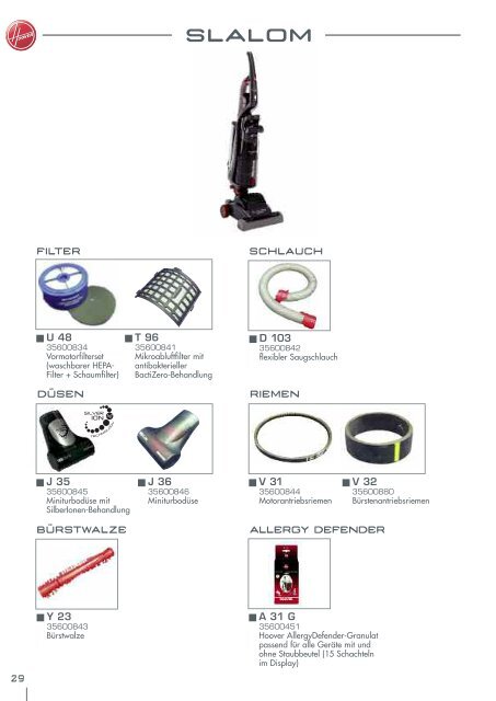 PDF Katalog von Hoover Verbrauchsteilekatalog 2009/ 2010 zum