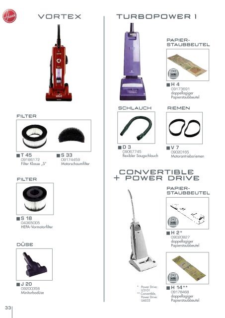 PDF Katalog von Hoover Verbrauchsteilekatalog 2009/ 2010 zum