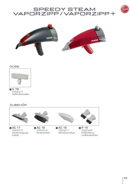 PDF Katalog von Hoover Verbrauchsteilekatalog 2009/ 2010 zum