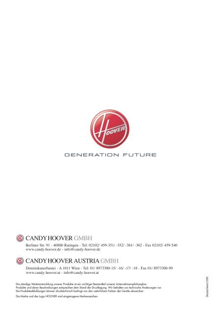 PDF Katalog von Hoover Verbrauchsteilekatalog 2009/ 2010 zum