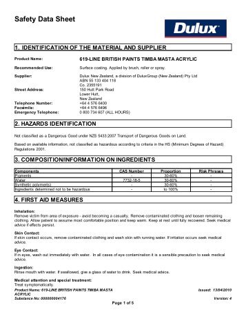 british paints timba masta acrylic - Material Safety Data Sheets