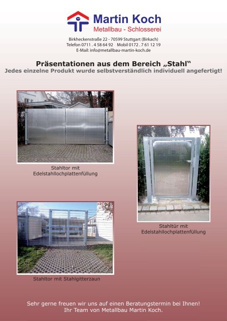 PDF - Stahlarbeiten - Metallbau Martin Koch &gt; Stuttgart