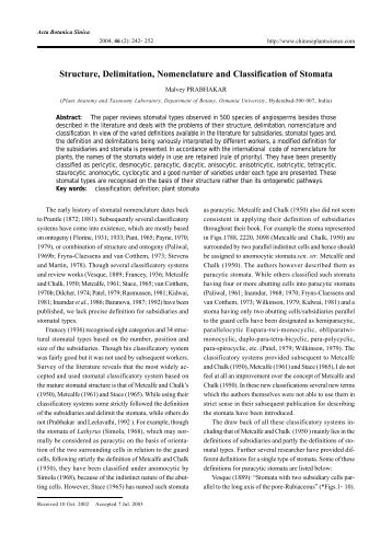 Structure, Delimitation, Nomenclature and Classification of Stomata