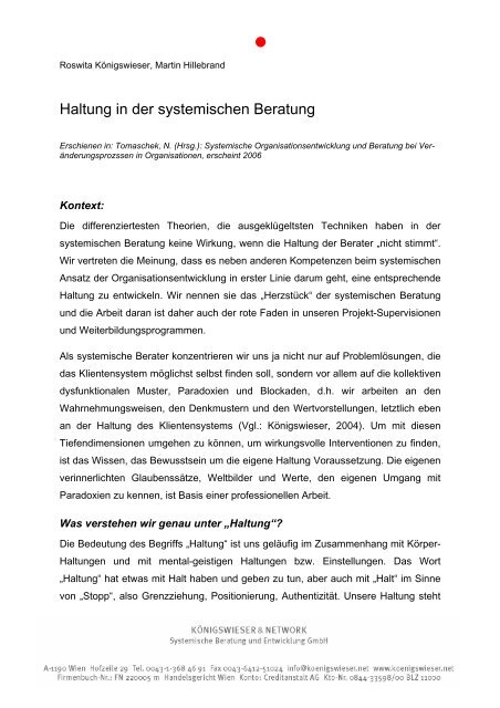 Haltung in der systemischen Beratung