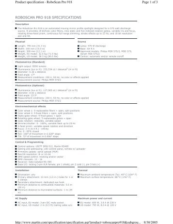 ROBOSCAN PRO 918 SPECIFICATIONS Page 1 of 3 Product ...