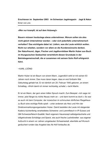 Ein Bericht über Martin Huber von Autor Karl - Friedwald Seebachtal