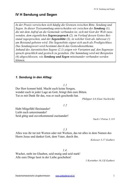 Iv H Sendung Und Segen Liturgiekommission