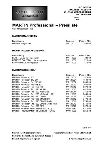 MARTIN Professional Preisliste - Crazy Events Veranstaltungstechnik