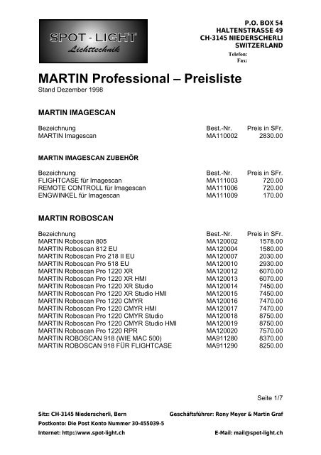 MARTIN Professional Preisliste - Crazy Events Veranstaltungstechnik