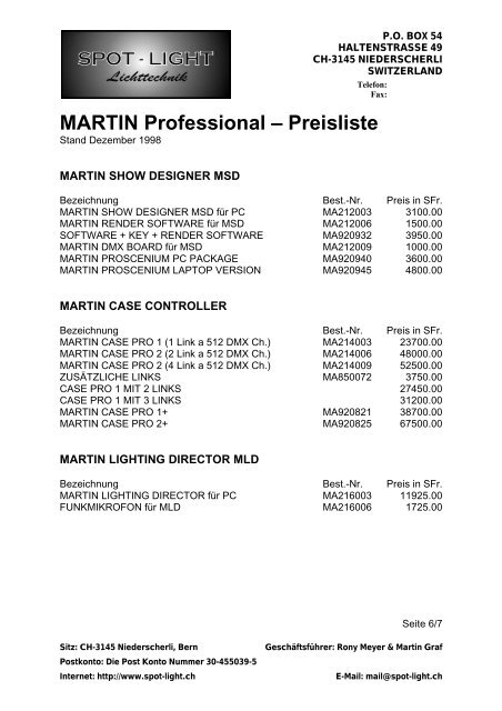 MARTIN Professional Preisliste - Crazy Events Veranstaltungstechnik