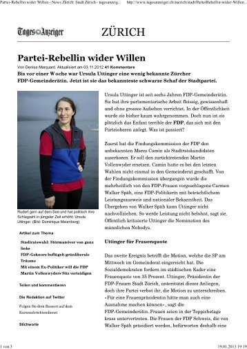 Partei-Rebellin wieder Willen, Tages-Anzeiger 3 ... - Ursula Uttinger
