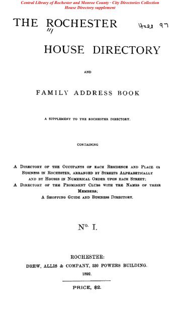 1892 Rochester House Directory - Monroe County Library System